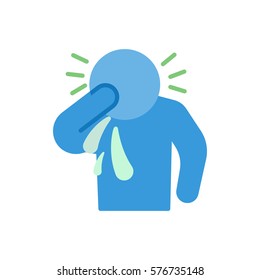 Runny nose and sneezing. A sick man