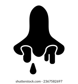 Runny nose solid icon, coronavirus epidemic concept, covid19 symptom sign on white background, runny nose because of infection icon in glyph style for mobile, web design. Vector graphics