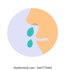 Sonnige Nase. Die Symptome können bei Influenza, Allergien, Bronchitis, Pneumonie oder Sinusitis auftreten. Coronavirus. Icons Rhinitis. Infografiken. Vektorillustration auf isoliertem Hintergrund.