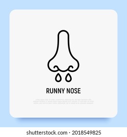 Runny nose thin line icon.  Allergy symptom. Modern vector illustration
