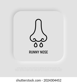 Runny nose thin line icon.  Allergy symptom. Modern vector illustration