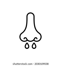 Runny nose thin line icon.  Allergy symptom. Modern vector illustration