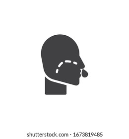 Icono vectorial de la nariz en ejecución. signo plano relleno para concepto móvil y diseño web. Síntoma de coronavirus, icono de picor de nariz conmovedora. Símbolo, ilustración del logotipo. Gráficos vectoriales