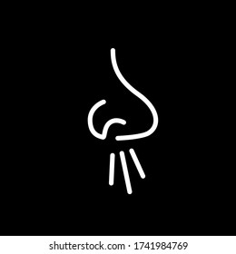 Runny nose vector icon on black background. Line icon