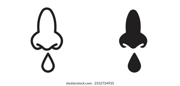 Runny nose vector icon set black filled and outlined style.