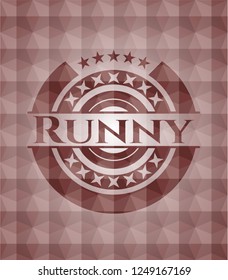 Runny red emblem with geometric pattern. Seamless.