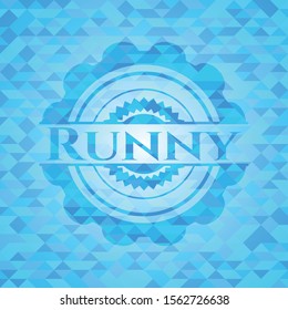 Runny sky blue emblem with mosaic ecological style background