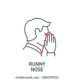 runny and stuffy nose, nasal congestion Signs and symptoms Coronavirus single line icon isolated on white. Perfect outline symbol symptoms Covid19 banner diagnostic design element with editable Stroke