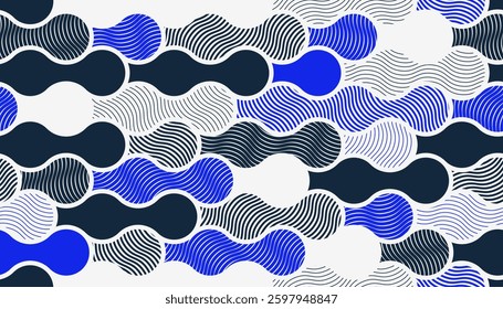 Runny water seamless pattern, vector waves lines geometric abstract background, river flows endless wallpaper.