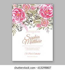 Rununculus rose  wedding invitation card printable template with mint greenery eucalyptus
