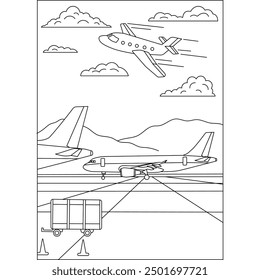 runway aircraft coloring book page for kids and adults creative coloring mindful relaxation activity