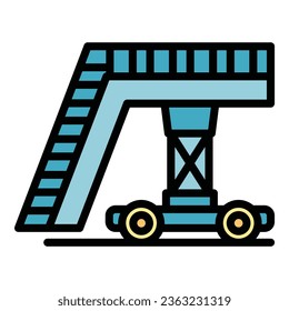 Runway airplane stairs icon outline vector. Business flight. Air vacation color flat