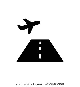 Runway Black Icon - Long Horizontal Path with Airplane Outline