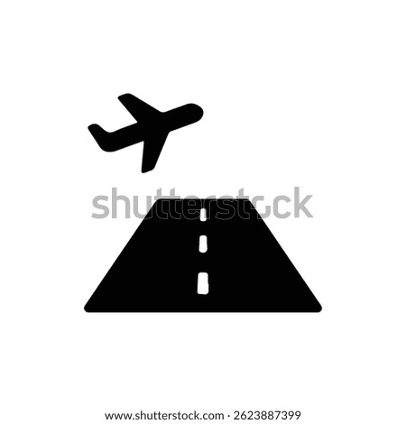 Runway Black Icon - Long Horizontal Path with Airplane Outline