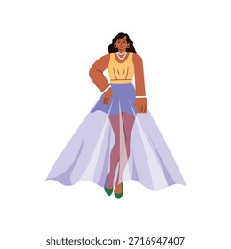 Vestido de pasarela Pose ilustración de concepto de personaje de Vector plano. 