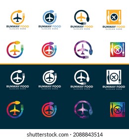 Runway food logo bundle. Food Plane logo design template.