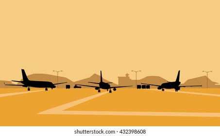Runway & Plane Silhouette - Vector