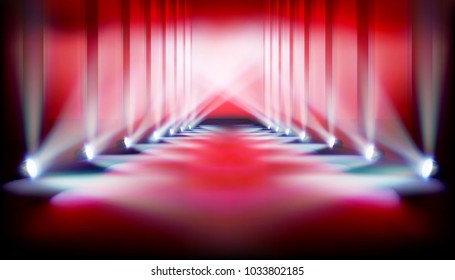 Runway show, the spotlights on the stage. Vector illustration.