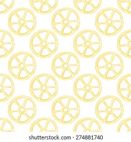 Ruote. Seamless pattern with italian pasta. Real watercolor drawing. Vector illustration. Traced painting