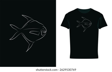 Rupchanda Fish vector Line Drawing T shirt design