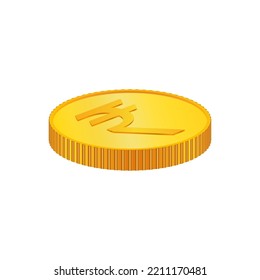 Rupee. 3D isometric Physical coins. Currency. Golden coins with Rupee symbol isolated on white background. Vector illustration. INR
