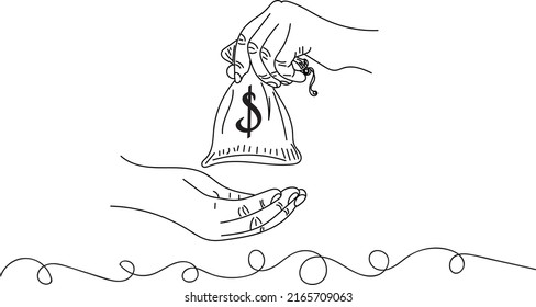 Rupee Bag Vector, Dollar Bag Logo, Sketch Drawing Of Hand Holding Small Bag Of Rupee, Line Art Illustration Of Rupee Theli