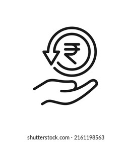 Cashback de rupia. El dinero regresa. Icono de la línea de recarga aislado en fondo blanco. Ilustración del vector