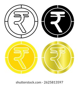 rupee coin icon vector with four kinds of styles on white background
