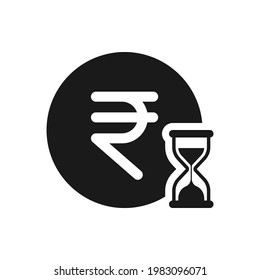 Rupee coin with sandglass. Money with hourglass. Time is money flat icon isolated on white background. Vector illustration