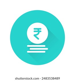 Rupee Coin Stack Circular Shadow Icon On White Background Vector Illustration