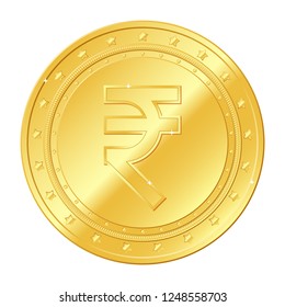 Rupee currency gold coin with stars. Indian currency. Vector illustration isolated on white background. Editable elements and glare. Suitable for casino game. Gambling. Rich EPS 10 svg