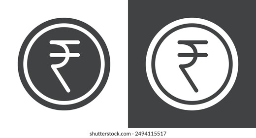 rupee currency icon Flat set in black and white color outline vector