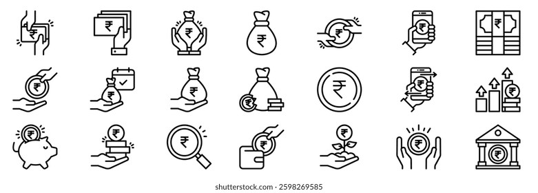 Rupee currency icon set. Simple line vector illustration.