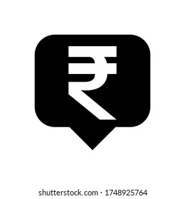 rupee currency symbol in speech bubble square black for icon isolated on white, rupee money for app symbol, simple flat rupee  money, currency rupee for icon financial concept, vector