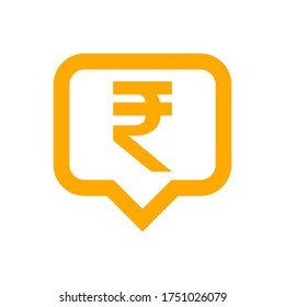 rupee currency symbol in speech bubble square shape for icon, rupee money for app symbol, simple flat rupee money orange, currency digital rupee coin for financial concept, vector