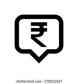 rupee currency symbol in speech bubble square black for icon isolated on white, rupee money for app symbol, simple flat rupee  money, currency rupee for icon financial concept, vector