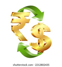 Rupee and dollar currency sign exchange. Money conversion. Vector illustration isolated on white background.