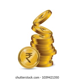 Rupee Gold coin Stack. Financial growth concept with golden coin Rupee.