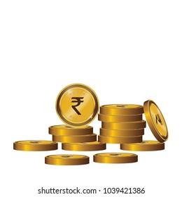 Rupee Gold coin Stack. Financial growth concept with golden coin Rupee.