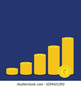 Rupee Gold coin Stack. Financial growth concept with golden coin Rupee.
