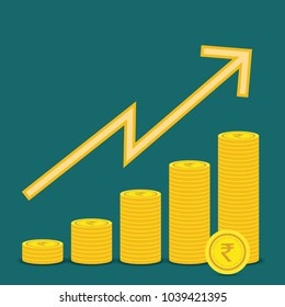 Rupee Gold coin Stack. Financial growth concept with golden coin Rupee.