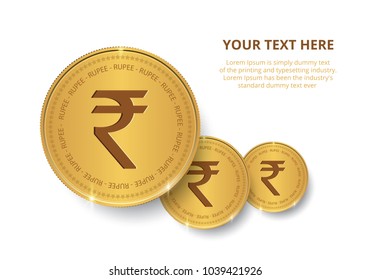 Rupee Gold Coin Stack. Financial Growth Concept With Golden Coin Rupee. 