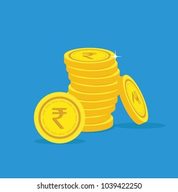 Rupee Gold coin Stack. Financial growth concept with golden coin Rupee. 