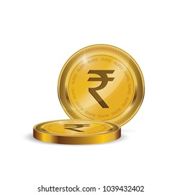 Rupee Gold coin Stack. Financial growth concept with golden coin Rupee.
