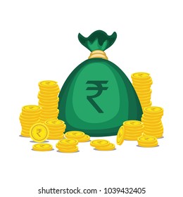 Rupee Gold Coin Stack. Financial Growth Concept With Golden Coin Rupee.