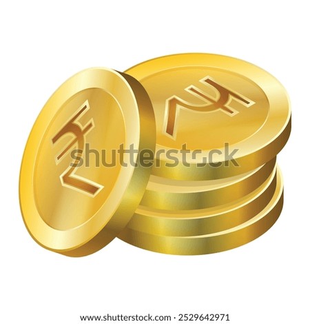 Rupee gold coin stack. Isometric stack of gold coins with the Indian rupee symbol. Business concept template