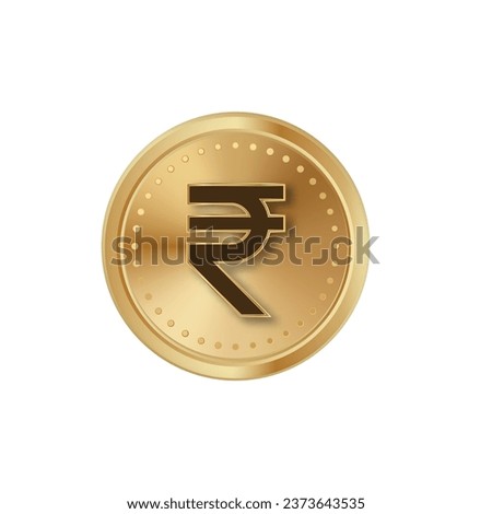 Rupee golden coin. Rupee gold currency token vector