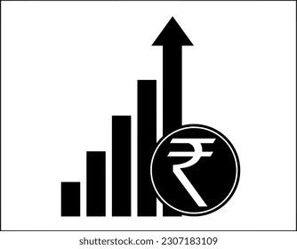 Rupee growing upward graph Indian Rupee Currency Vector Growth with arrows facing upside isolated on white background 