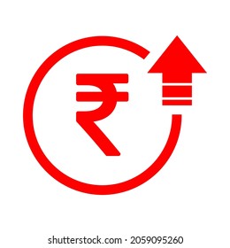 Rupee High Symbol, Cost Increase Icon. Growth Profit Bussiness Sign Vector Illustration .