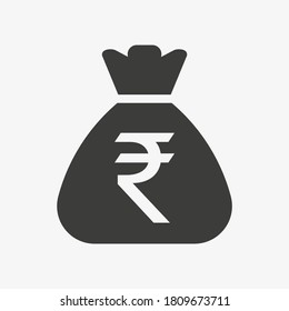 Rupee icon. Money bag flat icon vector pictogram. Sack with Indian rupee isolated on white background. Indian currency symbol.